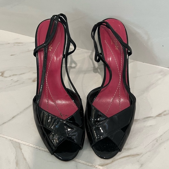 kate spade Shoes - Kate spade black patent leather sling back heels